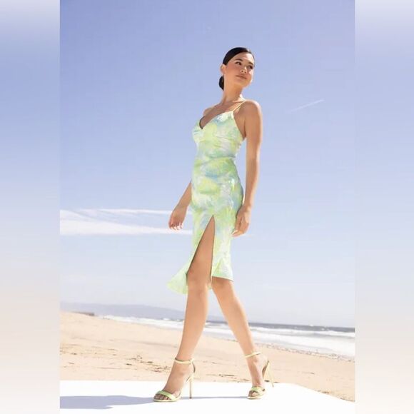 Lulu's Green Slip Midi Dress Spaghetti Strap Sweetheart - Picture 10 of 16